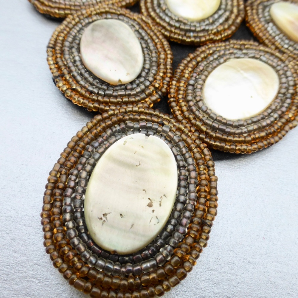 Golden Mop Shell Bib Beaded Statement Necklace - image 7